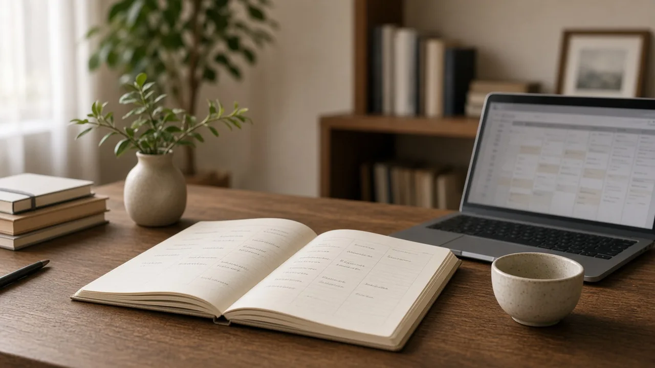 Agenda settimanale e laptop sulla scrivania dello studio psicologico