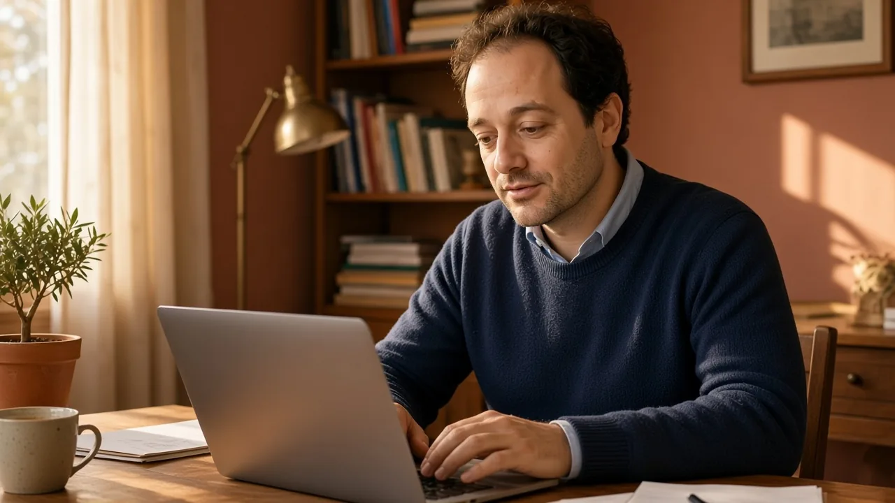 Psicologo al laptop in home office: verificare scadenze e sedute legate al bonus psicologo