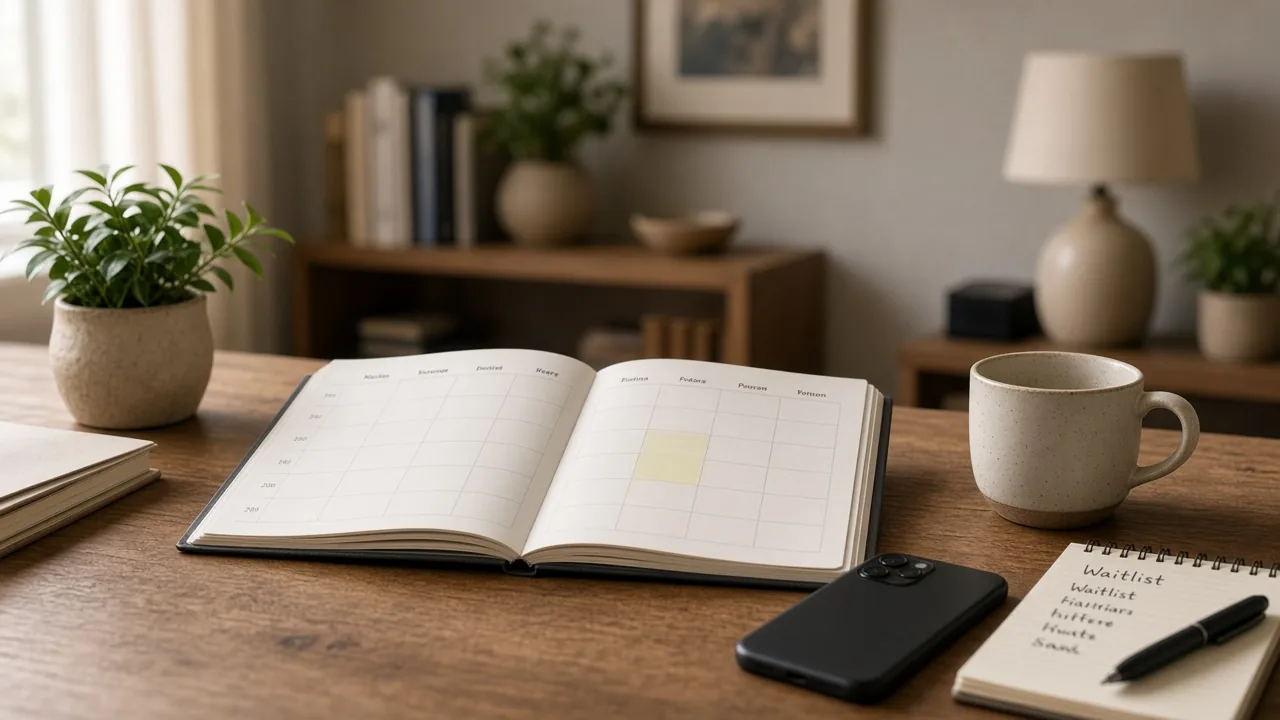 Agenda con uno slot libero e blocco note per la lista d’attesa in studio