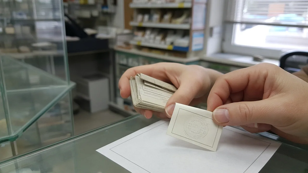 Mano che applica una marca da bollo cartacea sul bordo di una fattura stampata