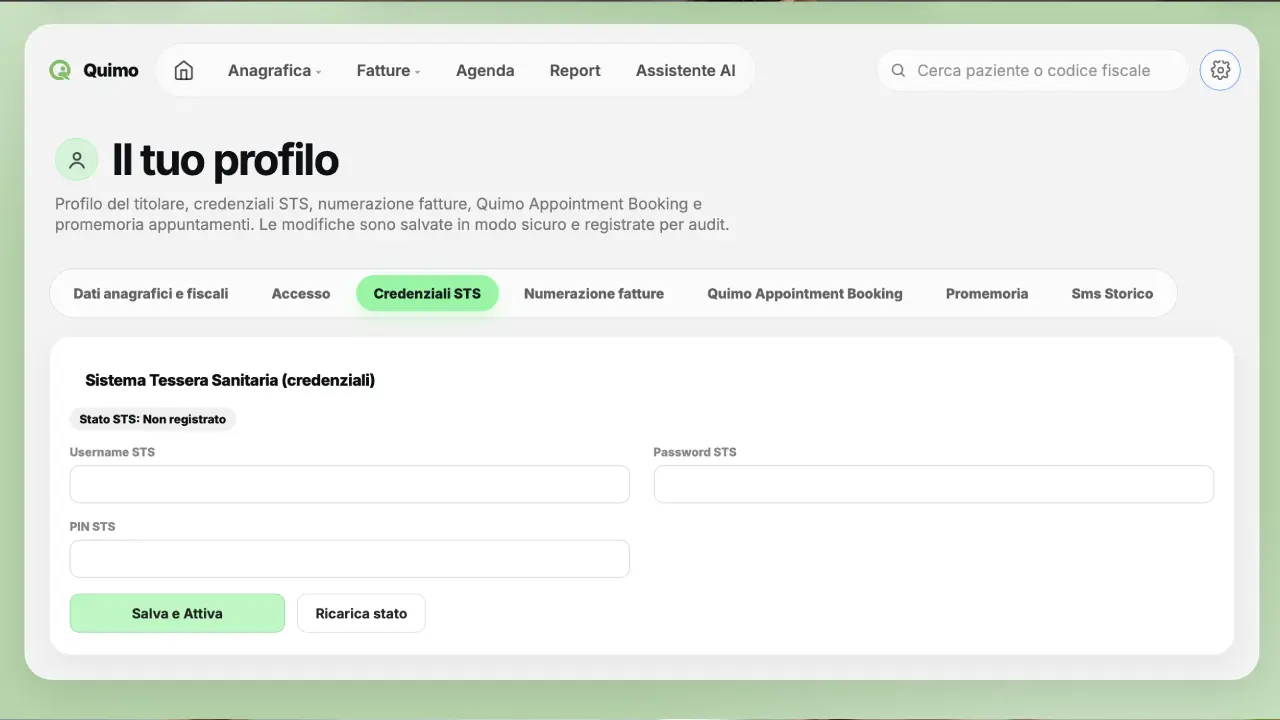 Quimo: impostazioni e collegamento al Sistema Tessera Sanitaria